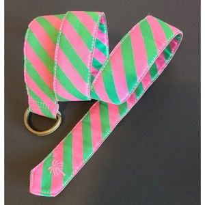 Lilly Pulitzer Pink & Green Striped Polyester D-Ring Buckle Belt Size Small